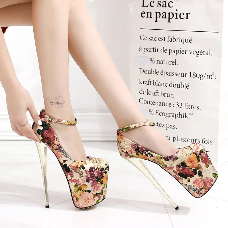 LLXF zapatos/Большие размеры: 34-45, 46, 47, весенние пикантные туфли на тонком высоком каблуке 20 см женские туфли-лодочки на шпильке в этническом стиле ретро с ремешком на щиколотке