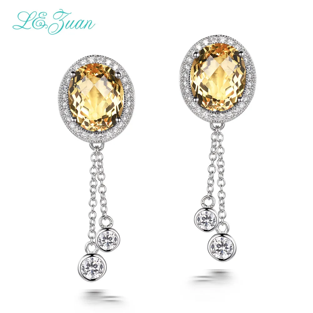 Цвет: желтый L& zuan 9.87ct натуральные цитриновые серьги из стерлингового серебра 925 пробы Модные серьги ювелирные изделия серьги для женщин Рождественский подарок - Цвет камня: Цвет: желтый