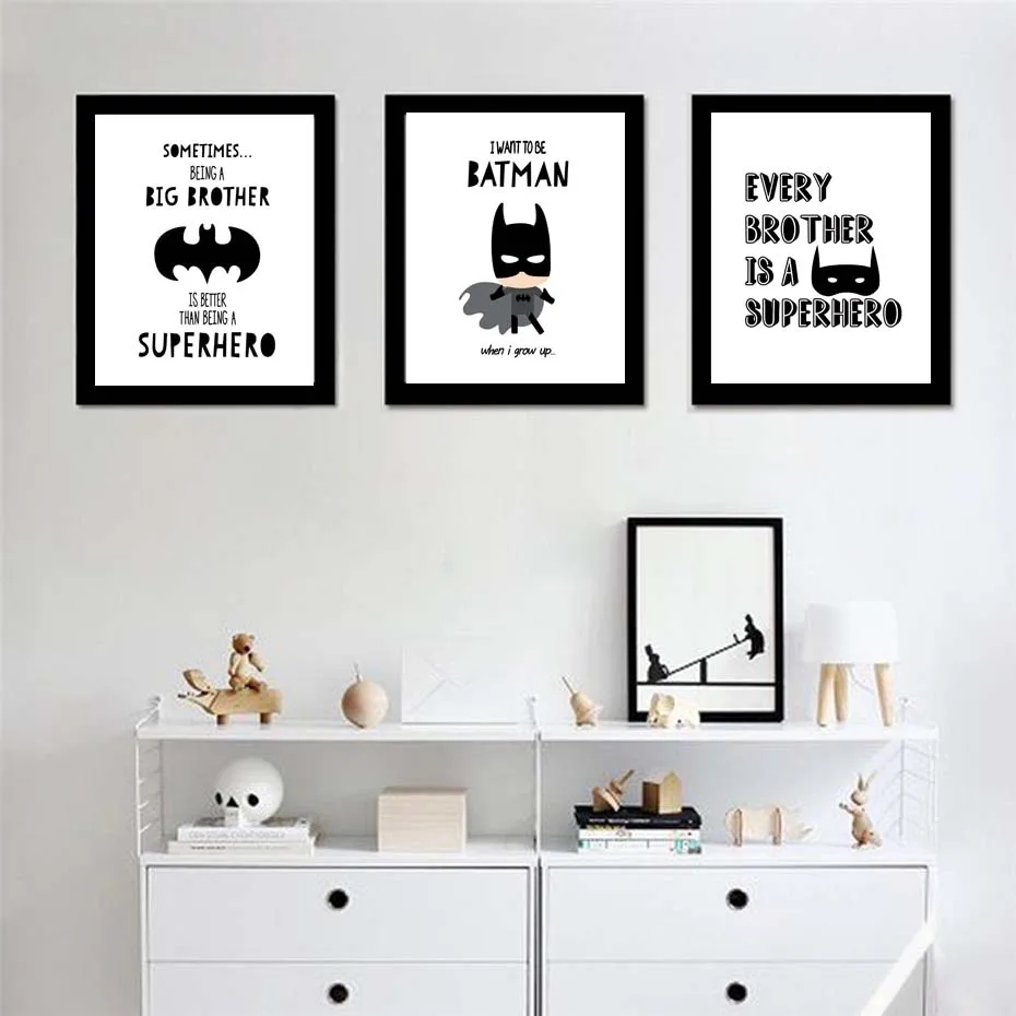 

Super Hero Batman Modern Black White Wall Art Canvas Painting Posters And Prints Wall Pictures Forkids Living Room