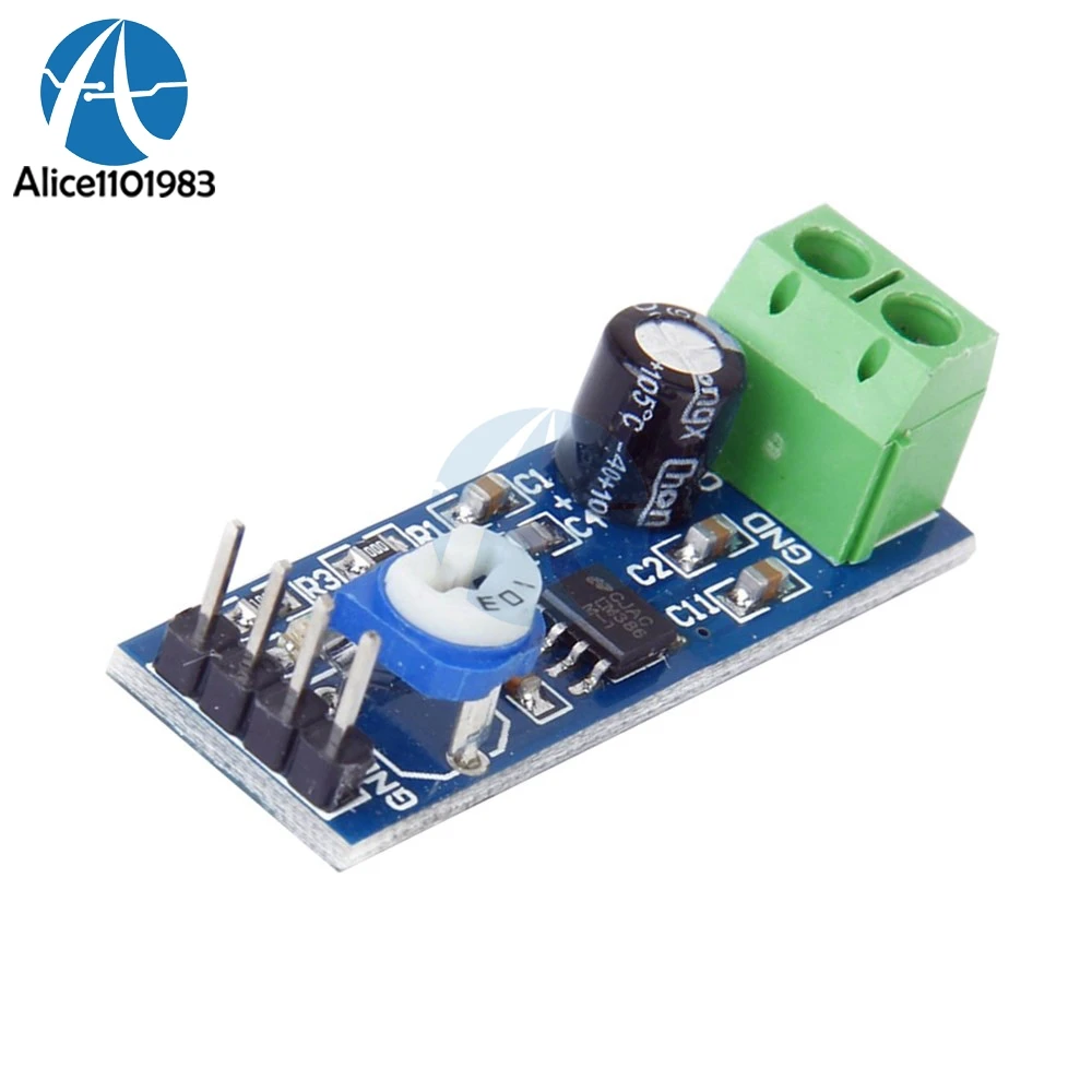 

LM386 Audio Amplifier Module 10K Variable Adjustable Resistance Power Indicator 200 Multiplier Speaker Wire Holder Board