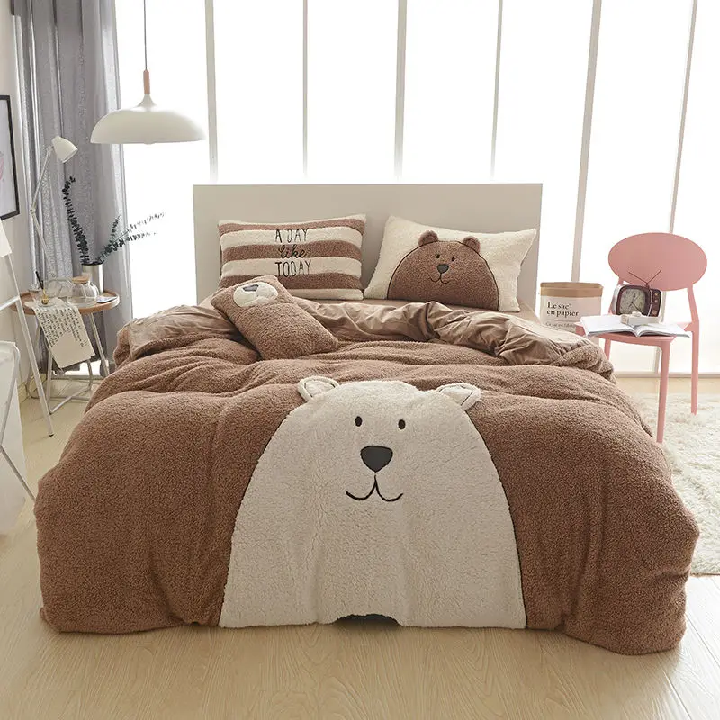 Brown Lovely Cartoon white Bear Rabbit Applique Embroidery Fleece