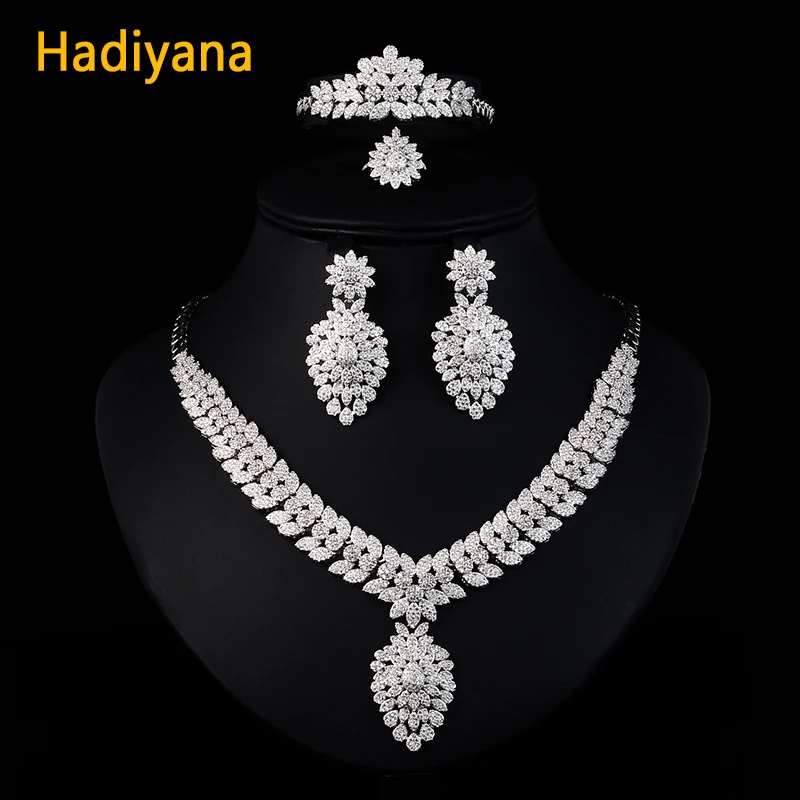 Hadiyana Luxury Dubai Gold Jewelry Sets For Women Elegent Zircon Paved