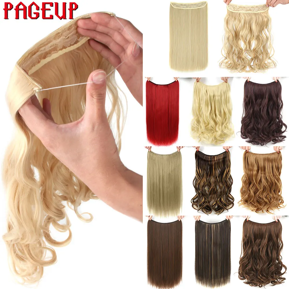 20'' Long Blonde Invisible Wire No Clips In Hair Extensions Synthetic Hair Pieces For Women Real Fish Line Hair Extension