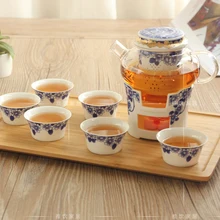 Кунг-фу набор для цветочного чая с BambooTray костяного фарфора термостойкая стеклянная свеча нагревательная база послеобеденный чай
