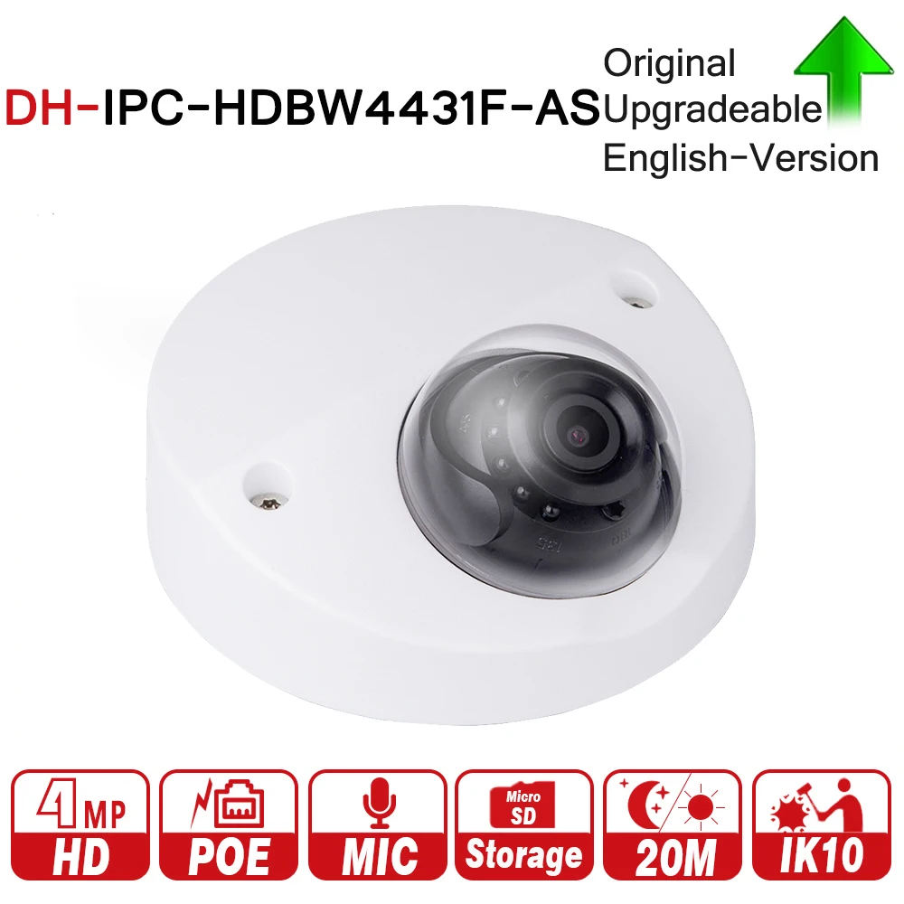 

DH IPC-HDBW4431F-AS 4MP IR Mini Dome Network IP Camera 20m IR Support Micro SD Card Smart Detection H.265 WDR IP67 IK10 PoE