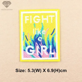 1PCS Yellow Flower Patches Fight Like a Girl Embroidered Patches For Clothing Thermo-stickers For Clothes Iron On Stickers