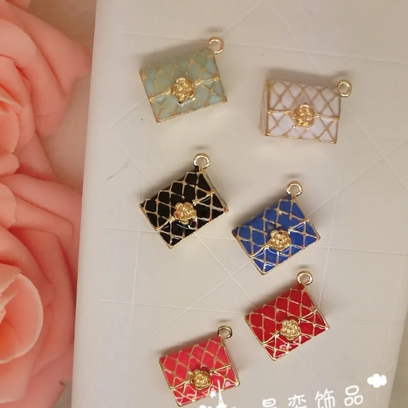 

10pcs/lot rhombus bag without back pendant alloy enamel charm DIY accessories of necklace bracelet headdress handmade fitting