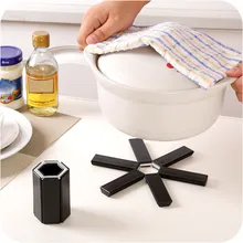 Negro plegable antideslizante resistente al calor almohadilla Trivet Pan mantel Pot Holder Mat posavasos Cushion accesorios de cocina