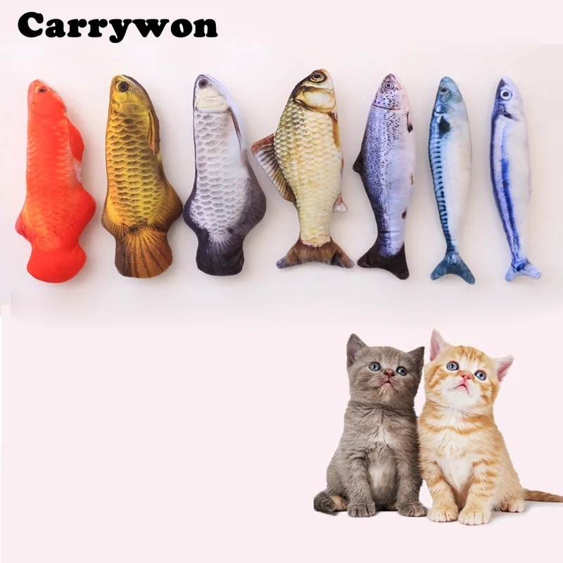 

Carrywon Cat Toy Plush Creative 3D Fish Shape Cat Toy Simulation Vivid Fish Thicker Short Plush Stuffed Cats Scratch Chew Toys