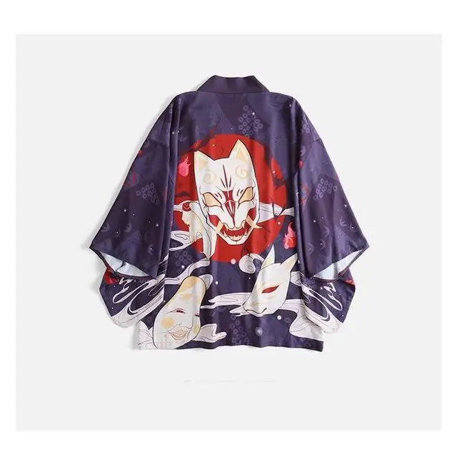 Традиционное японское кимоно Yukata, новинка, Женская Повседневная рубашка с принтом аниме, одежда, кимоно в традиционном стиле, Мужская Уличная одежда - Цвет: Фиолетовый