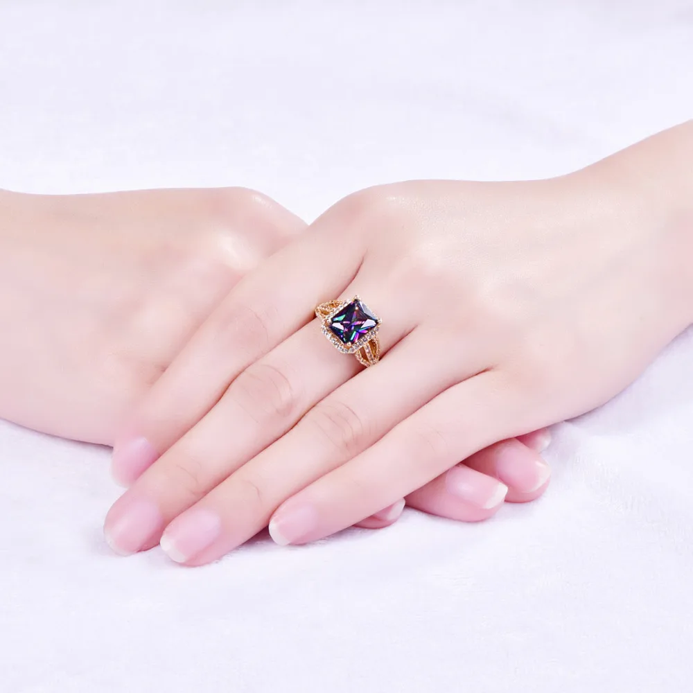 lingmei New Big Mysterious & Blue White Cubic Zirconia Gold Color Ring Size 6 7 8 9 Luxury Elegant Women Men Jewelry Wholesale
