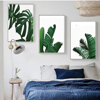 

Green Botanical Wall Art Minimalist Posters Scandinavian Nordic Tropical Living Room Decor Foliage Leaves Printable