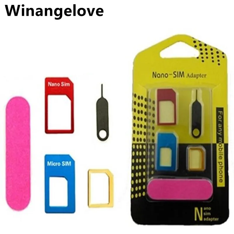 100pcs 5 In1 Metal Nano Sim Card Adapter + Micro Sim Cards Adapter