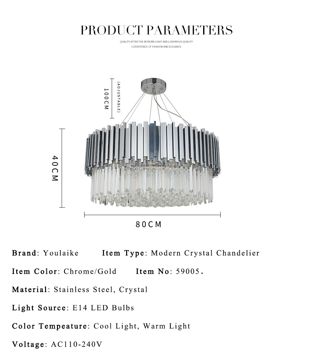 Youlaike Современная хрустальная люстра, серебряная Подвесная лампа, роскошный блеск, cristal led avize, для гостиной, столовой, хромированные светильники