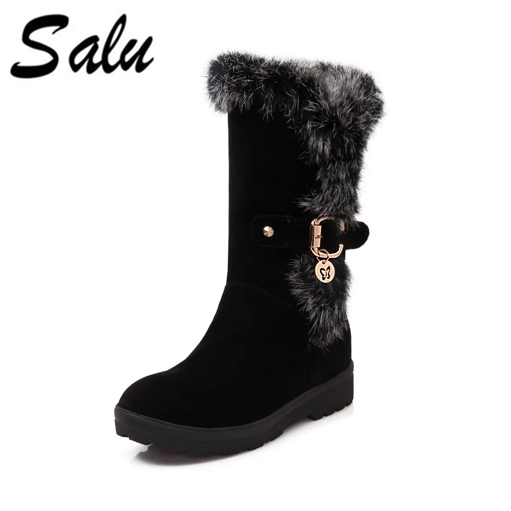 Salu 2018 new Women Boots Female Winter Shoes Woman Fur Warm Snow Boots Square High Heels mid calf Boots Black Boots Salu 2018 new Women Boots Female Winter Shoes Woman Fur Warm Snow Boots Square High Heels mid calf Boots Black Boots