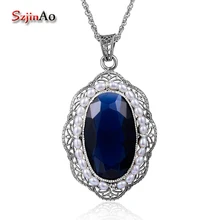 Szjinao натуральная пресноводная подвеска с жемчужиной Женские аксессуары винтаж 3.8ct большой сапфир аниме модное ожерелье ювелирные изделия