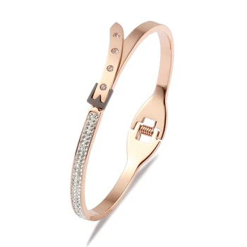 

Fashion Rose Gold Cubic Zirconia Spring Bangle Bracelets Nickel Free Jewelry for Women 2019 HOT Bangle