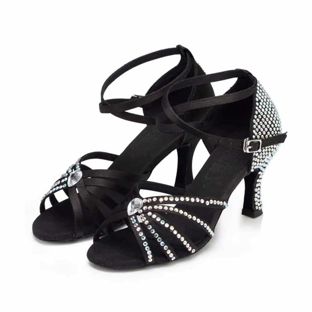 

Women Ballroom Latin Dance Shoes Satin Salsa Shoes Female Samba Tango Kizomba Shoes Social Party Shoes High-heels 7.5cm VA20