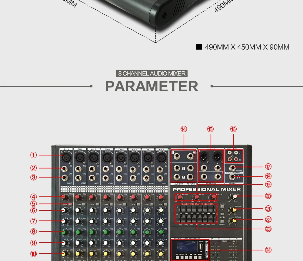 Аудио микшерный пульт W9000T8C профессиональный усилитель звуковой частоты для микшера звуковой процессор 8-канальный сетевой видеорегистратор