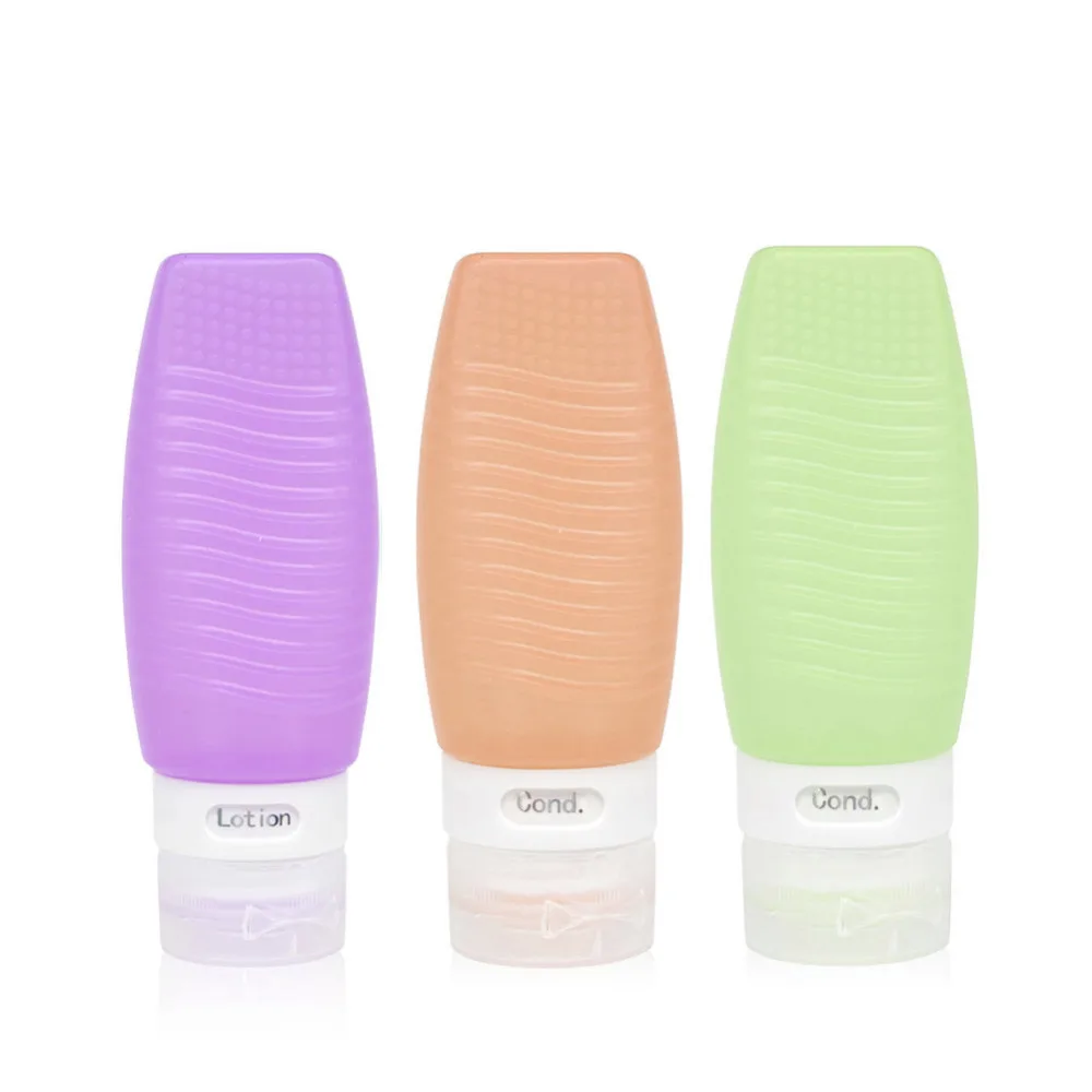 

48ml Small Portable Soft Silicone Travel Bottles Leak Proof Containers for Travel Size Toiletries with MakeUp Brush Scrubbers