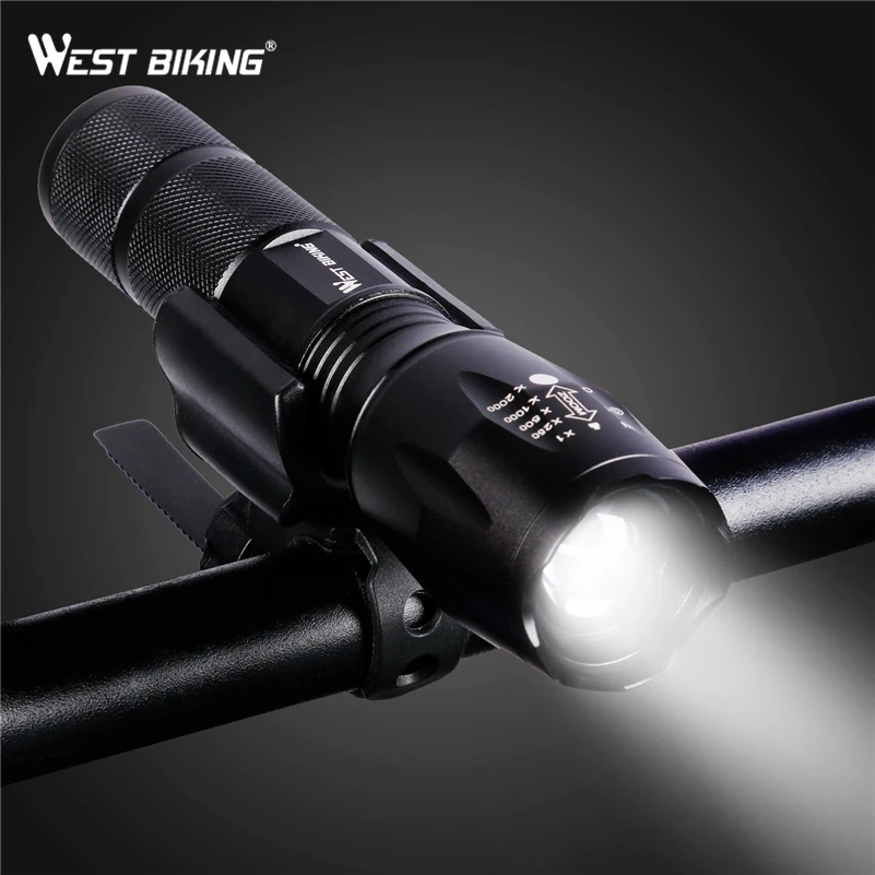 WEST BIKING Bicycle Focus Flashlight Torch Zoom USB Rechargeable LED 3