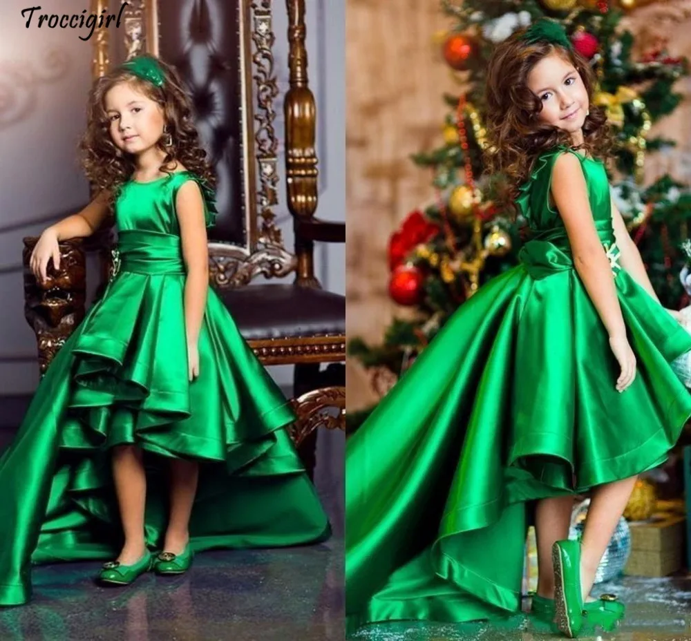 

Stunning Emerald Green Taffeta Girls Pageant Dresses Crew Neck Cap Sleeves Short Kids Celebrity Dresses
