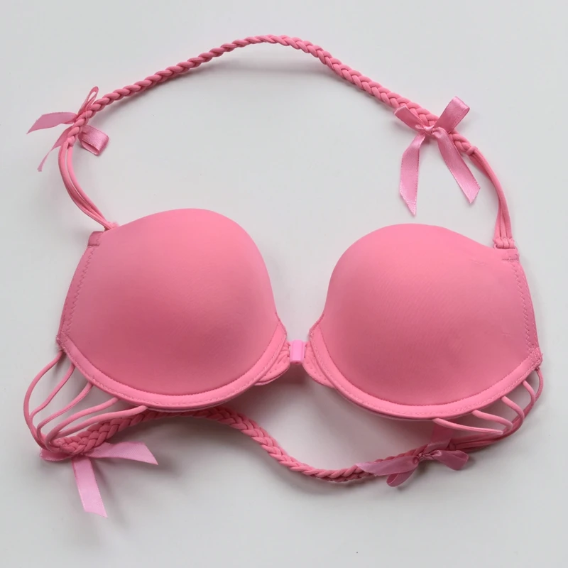  Japanese Cute Girls Beauty Back Bra Inner Cotton Front Closure Solid Color Simple Smooth Face Halte