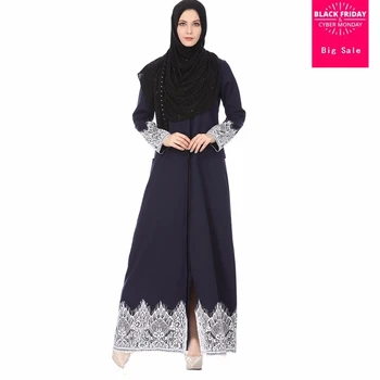 

Muslim newest Fashion Lace Robe Musulmane Turkish Abaya single breasted shirt style Islamic Robes Arab Worship Service WJ1744