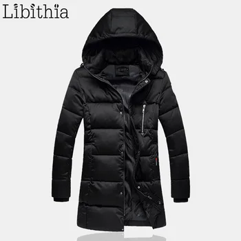 

Men Zipper Cotton Down Parka Detachable Hat Long Style Thick Warm Fashion Hooded Coats Windproof Winter Big Size 5XL Black K107