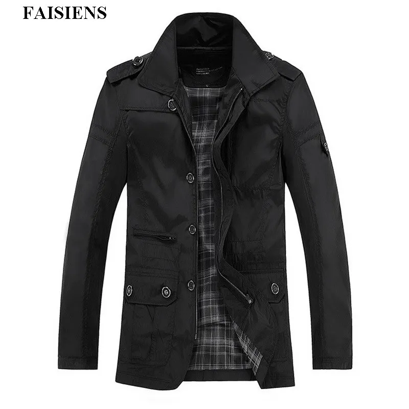 

FAISIENS Men Winter Fleece Casual Jackets Coat Thick Trench Plus Size 5XL Male Black Khaki Jacket Zipper Waterproof Windbreaker