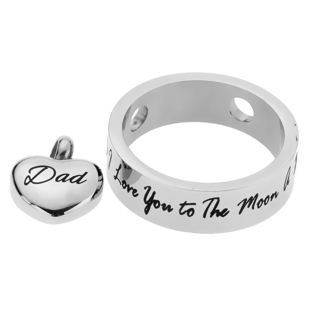 Round Loop Heart I Love You to the Moon and Back Stainless Steel Urn Pendant Memorial Keepsake Jewelry