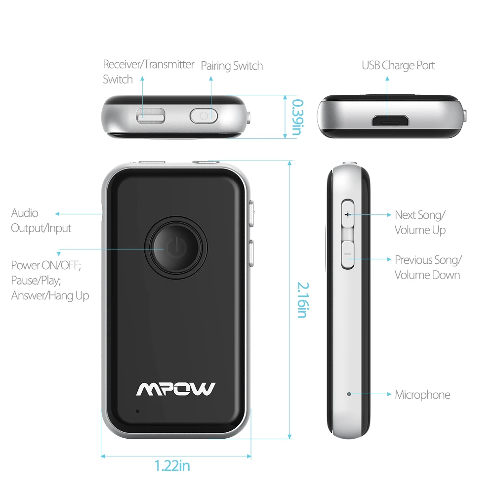 Mpow Bluetooth передатчик 4 1 приемник 2 в беспроводной 3 5 мм аудио адаптер для наушников