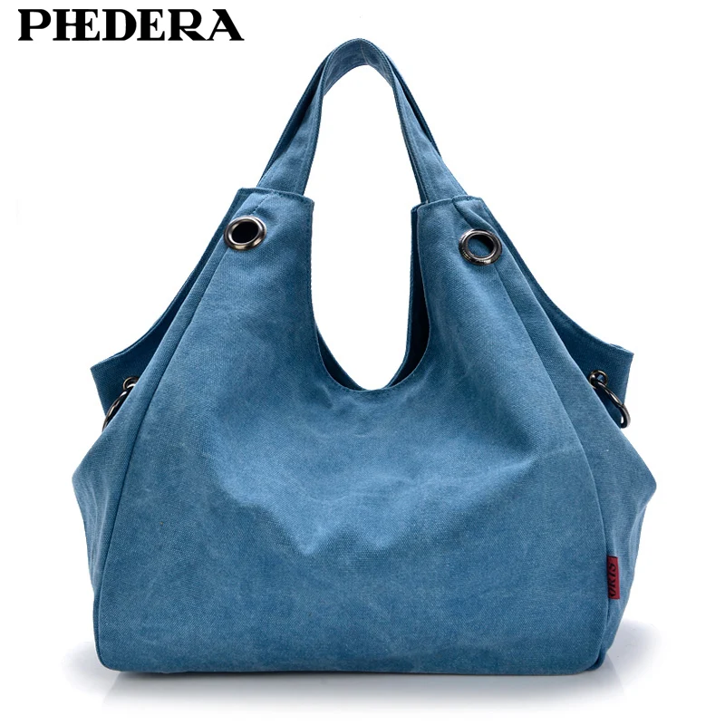 

PHEDERA Brand High Quality Canvas Women Shoulder Bags Casual Vintage Female Handbags 2017 Blue/Coffee/Khaki bolsa feminina