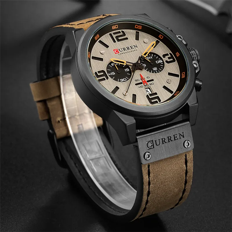 Curren Мужские часы Топ бренд класса люкс водонепроницаемые спортивные мужские наручные часы с хронографом армейские военные кожаные мужские часы