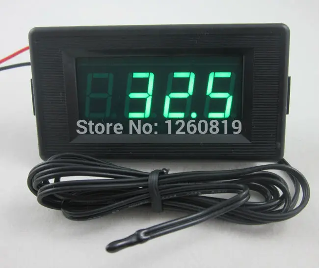 

DC 12V Digital Thermometer High Low Alarm Green LED Display -60~125C Degree with Stainless Sensor Probe Temperature Meter