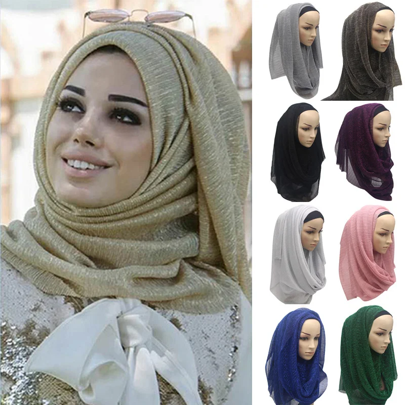 Women Autumn Glitters Shimmer Bubble Head Scarf Fashion Muslim Hijab