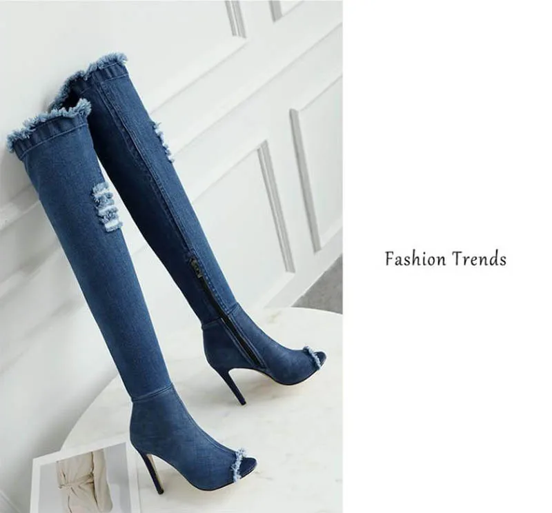 Fashion Women Over-the-Knee High Boots Slim Showing High Heels Spring Autumn Shoes Woman Peep Toe Casual Long Thigh High Boots (8)