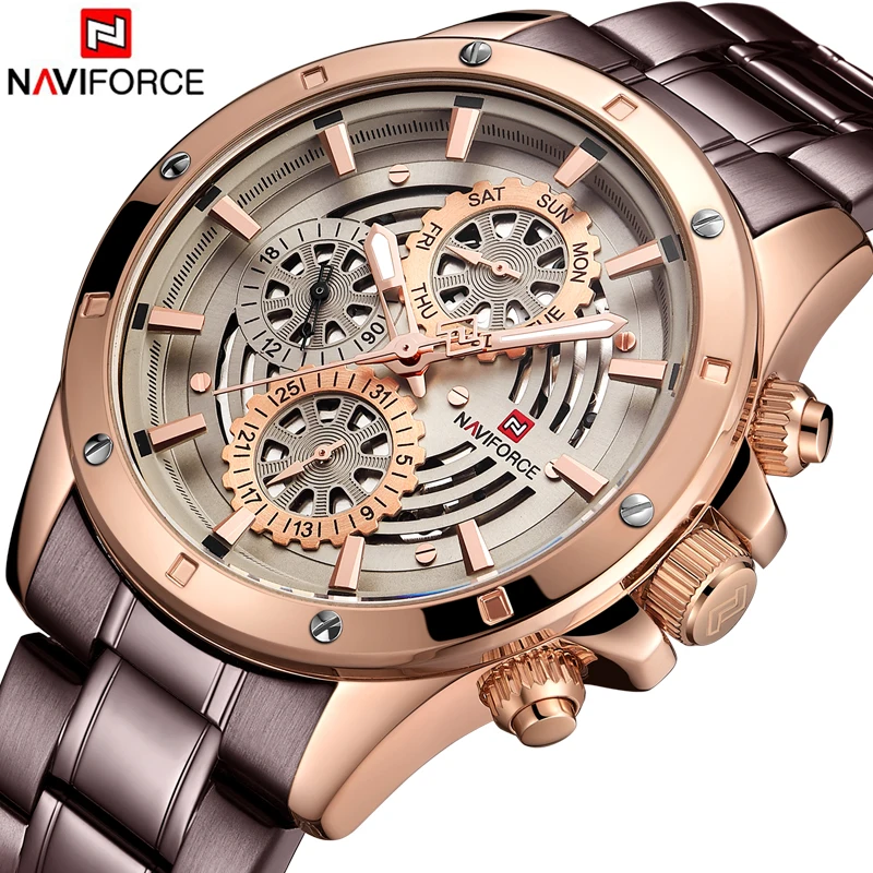 NAVIFORCE Элитный бренд для мужчин s спортивные часы золото полный сталь повседневные