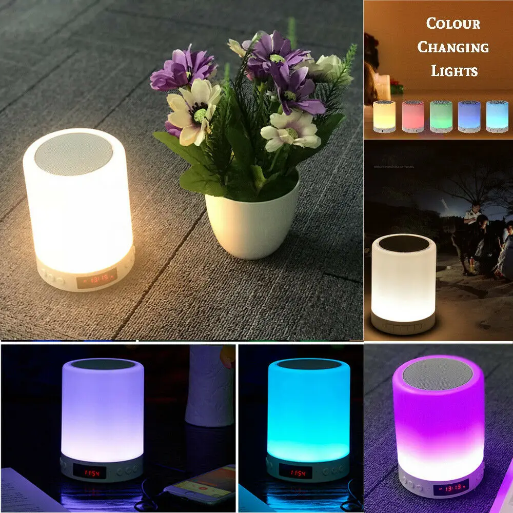 

Mini Wireless Bluetooth Speaker LED Night Lights Color Changing with Alarm Clock