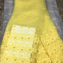 Последней бусины африканские кружевной ткани желтого ткань для платья Франция швейцарская вуаль тюль кружевной ткани для кружева свадебное органзы бисером кружево