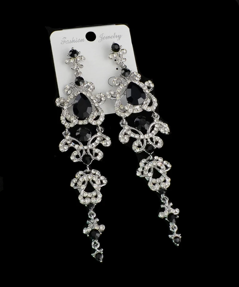 Женская мода роскошные стразы свадебный цветок с кристаллами Серебряная Люстра Висячие серьги для свадьбы большие длинные серьги ювелирные изделия