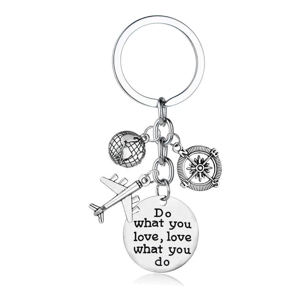 Earth Airplane Compass Charm Keychain Wanderlust Traveler Gift Do What
