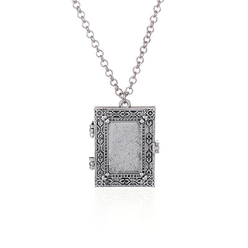 YUKAM ретро фото рамка коробка ожерелье s винтажный прямоугольный медальон кулон ожерелье в стиле панк античное серебряное ожерелье для женщин и мужчин - Окраска металла: Photo Frame Necklace