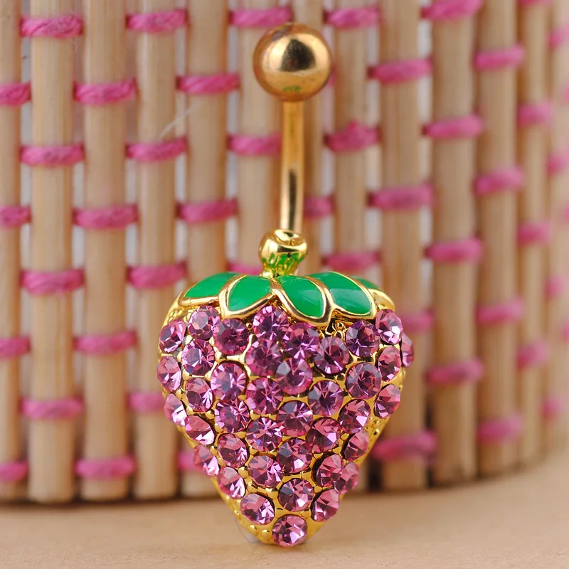 Fashion Full Crystal Strawberry Belly Ring Body Piercing Jewelry Belly