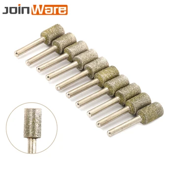 

10PC 14mm Head 6mm Shank Diameter Diamond Coated Head Cylinder Grinding Mounted Point Burrs Bit Set For Rotary Tool Metalworking