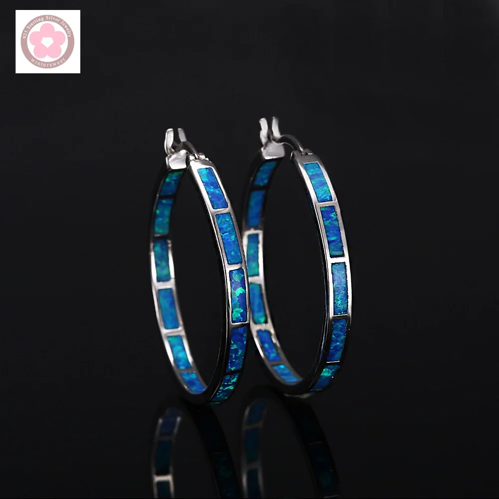 

JLE001 New Design Hot Sales Blue/ Brown/Orange Opal Hoop Earrings Women's Jewelry Gift