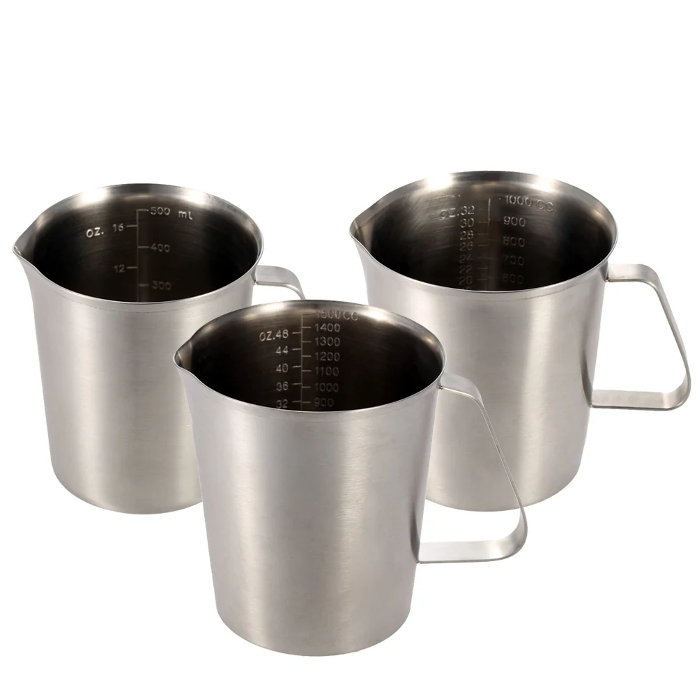 

500ML/1000ML/1500ML Stainless Steel Milk Coffee Cup Pitcher Jug Milk Foam Container Measuring Cup Coffee Kitchen Tool