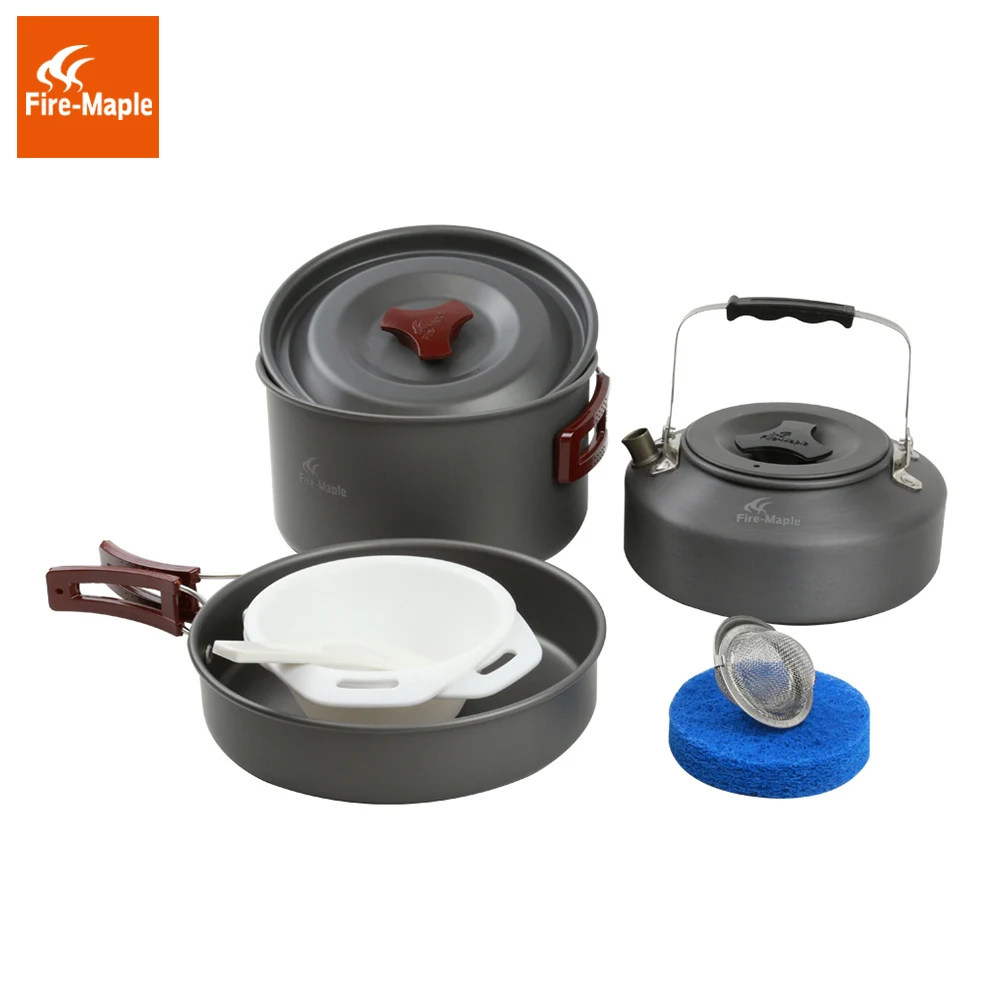 De arce de fuego al aire libre conjunto de cubiertos Cocina Camping olla al aire libre cubiertos con hervidor de agua Panelas campamento Cocina utensilios de Cocina Picnic FMC-204