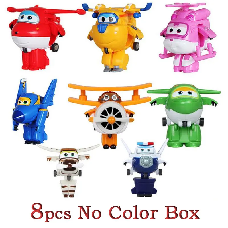 8pcs No Color Box Оригинальные AULDEY мини Супер Крылья деформация самолет робот игрушка фигурки супер крыло Трансформация игрушки для детей подарок - Цвет: 8pcs No Color Box