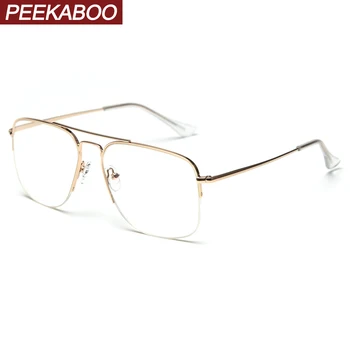 

Peekaboo rose gold square eyeglasses for men semi-rimless metal clear lens half frame optical glasses female unisex high quality